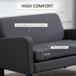 Homcom Linen Modern-Curved 2-Seat Sofa Loveseat W/ Thick Cushion Wood Legs Grey - thumbnail 4