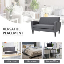 Homcom Linen Modern-Curved 2-Seat Sofa Loveseat W/ Thick Cushion Wood Legs Grey - thumbnail 7