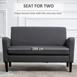 Homcom Linen Modern-Curved 2-Seat Sofa Loveseat W/ Thick Cushion Wood Legs Grey - thumbnail 6