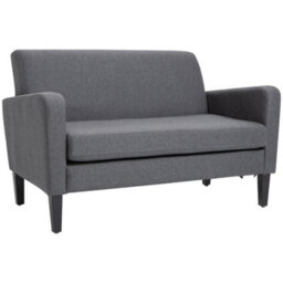Homcom Linen Modern-Curved 2-Seat Sofa Loveseat W/ Thick Cushion Wood Legs Grey - thumbnail 2
