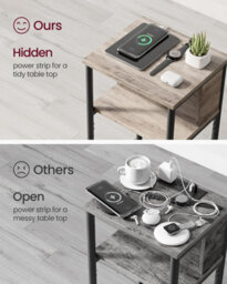Songmics Narrow Nightstand With Power Outlets, Slim Charging Table With Usb Ports, Bedroom Furniture, Heather Greige And Ink Black - thumbnail 5