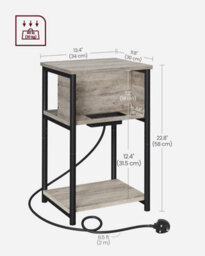 Songmics Narrow Nightstand With Power Outlets, Slim Charging Table With Usb Ports, Bedroom Furniture, Heather Greige And Ink Black - thumbnail 2
