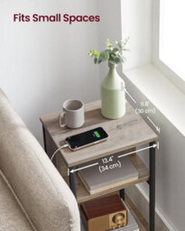 Songmics Narrow Nightstand With Power Outlets, Slim Charging Table With Usb Ports, Bedroom Furniture, Heather Greige And Ink Black - thumbnail 8