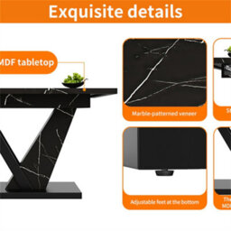 Abrihome Telescopic Dining Table With Black Marble Pattern, 120-160Cm, Extendable Marble Table With Internal Panels, Black - thumbnail 2