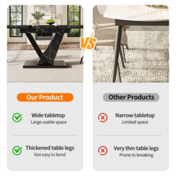 Abrihome Telescopic Dining Table With Black Marble Pattern, 120-160Cm, Extendable Marble Table With Internal Panels, Black - thumbnail 3