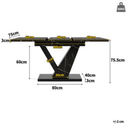 Abrihome Telescopic Dining Table With Black Marble Pattern, 120-160Cm, Extendable Marble Table With Internal Panels, Black - thumbnail 5