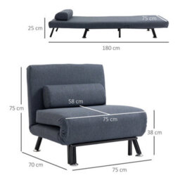 Folding 5 Position Convertible Sleeper Chair Sofa Bed Dark Grey - thumbnail 2