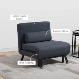 Folding 5 Position Convertible Sleeper Chair Sofa Bed Dark Grey - thumbnail 6