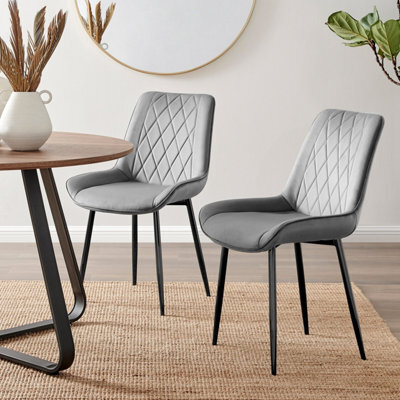 Furniturebox Set Of 2 Dining Chairs - Pesaro Modern Dining Chairs - Grey Velvet Black Leg Dining Chairs - Kitchen Dining Room Chairs - image 1