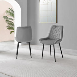 Furniturebox Set Of 2 Dining Chairs - Pesaro Modern Dining Chairs - Grey Velvet Black Leg Dining Chairs - Kitchen Dining Room Chairs - thumbnail 3