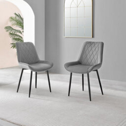 Furniturebox Set Of 2 Dining Chairs - Pesaro Modern Dining Chairs - Grey Velvet Black Leg Dining Chairs - Kitchen Dining Room Chairs - thumbnail 2