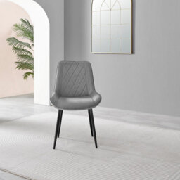 Furniturebox Set Of 2 Dining Chairs - Pesaro Modern Dining Chairs - Grey Velvet Black Leg Dining Chairs - Kitchen Dining Room Chairs - thumbnail 4