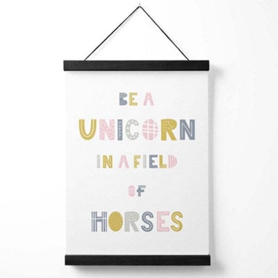 Artze Wall Art Cute Be A Unicorn Pink Scandi Quote Art Print With Black Frame Size: A4 - image 1