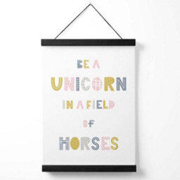 Artze Wall Art Cute Be A Unicorn Pink Scandi Quote Art Print With Black Frame Size: A4 - thumbnail 1