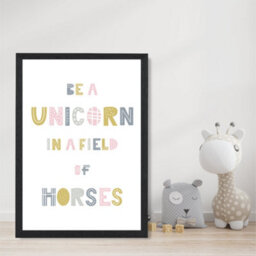 Artze Wall Art Cute Be A Unicorn Pink Scandi Quote Art Print With Black Frame Size: A4 - thumbnail 2