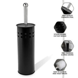 Black Stainless Steel Toilet Brush And Holder Free Standing Bathroom Brush - thumbnail 2