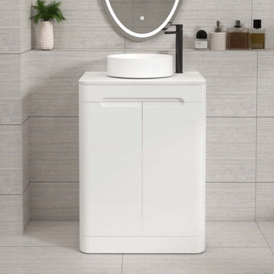 Royal Bathrooms Venice 600mm Gloss White Freestanding Bathroom Countertop Vanity Unit 2 Door With Art Basin - image 1