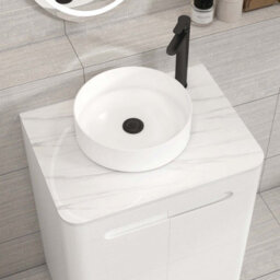 Royal Bathrooms Venice 600mm Gloss White Freestanding Bathroom Countertop Vanity Unit 2 Door With Art Basin - thumbnail 6