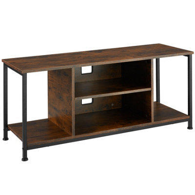 Tectake Tv Stand - Lowboard Cabinet With 4 Compartments, Adjustable Shelf 110 Cm - Industrial Wood Dark, Rustic - image 1