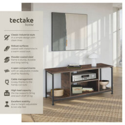 Tectake Tv Stand - Lowboard Cabinet With 4 Compartments, Adjustable Shelf 110 Cm - Industrial Wood Dark, Rustic - thumbnail 2