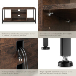 Tectake Tv Stand - Lowboard Cabinet With 4 Compartments, Adjustable Shelf 110 Cm - Industrial Wood Dark, Rustic - thumbnail 5