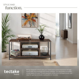 Tectake Tv Stand - Lowboard Cabinet With 4 Compartments, Adjustable Shelf 110 Cm - Industrial Wood Dark, Rustic - thumbnail 4