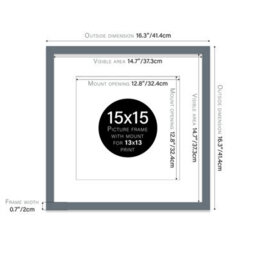 "15X15"" Grey Picture Frame - 15X15"" Square Frame With 13X13"" Mount For 15X15""/13X13"" Pictures Moderrn Style Thin Edge, 1 Pack" - thumbnail 2