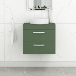 Royal Bathrooms Turin 500mm Wall Mounted Bathroom Vanity Unit With Sink 2 Drawer Matt Green & Art Countertop Basin - thumbnail 1