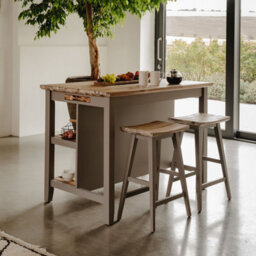 Statement Furniture Florence Dove Grey Breakfast Bar Kitchen Island With Shelves - thumbnail 2
