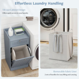 Gainoom Grey Tilt-Out Laundry Cabinet Bathroom Storage Cabinet With Drawer & Removable Hamper - thumbnail 7