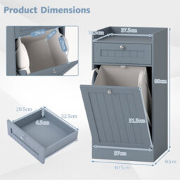 Gainoom Grey Tilt-Out Laundry Cabinet Bathroom Storage Cabinet With Drawer & Removable Hamper - thumbnail 2