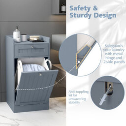 Gainoom Grey Tilt-Out Laundry Cabinet Bathroom Storage Cabinet With Drawer & Removable Hamper - thumbnail 8