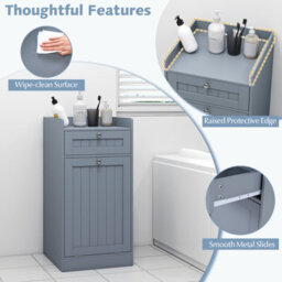Gainoom Grey Tilt-Out Laundry Cabinet Bathroom Storage Cabinet With Drawer & Removable Hamper - thumbnail 9