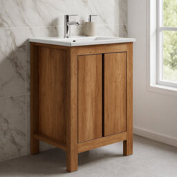 Impact Furniture Freestanding Bathroom Vanity Unit 600mm Cabinet With Sink Basin Classic Oak Effect Storage