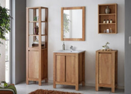 Impact Furniture Freestanding Bathroom Vanity Unit 600mm Cabinet With Sink Basin Classic Oak Effect Storage - thumbnail 5