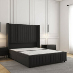 REGIONAL FURNISHINGS Divan Bed Set Black Plush Velvet Upholstered 54Inch Headboard & Footboard 2Drawers Footend & No Mattress In 4Ft 4Ft6 5Ft 6Ft