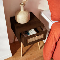 Sweeek - Woven Rattan Bedside Table With Drawer Boheme Dark Wood Colour 39X39X55.4 Cm - thumbnail 7