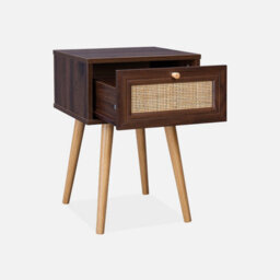 Sweeek - Woven Rattan Bedside Table With Drawer Boheme Dark Wood Colour 39X39X55.4 Cm - thumbnail 3