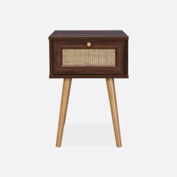 Sweeek - Woven Rattan Bedside Table With Drawer Boheme Dark Wood Colour 39X39X55.4 Cm - thumbnail 2