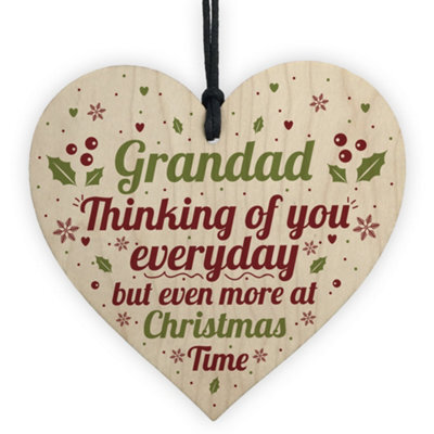 Red Ocean Grandad Memorial Christmas Bauble Wooden Heart Plaque Xmas Decoration Sign Gift - image 1