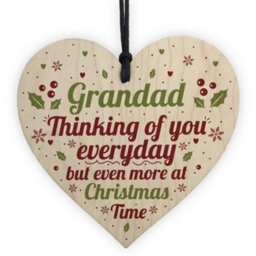 Red Ocean Grandad Memorial Christmas Bauble Wooden Heart Plaque Xmas Decoration Sign Gift - thumbnail 1