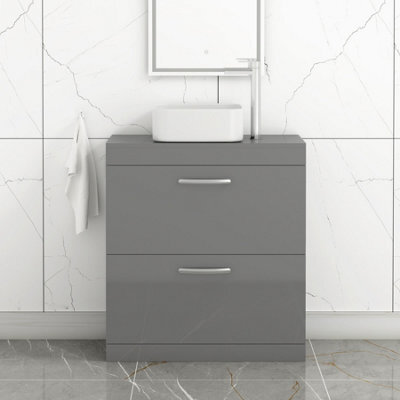 Royal Bathrooms 800mm Floor Standing Vanity Unit 2 Drawer Indigo Grey Gloss & Countertop Basin - Elena - image 1