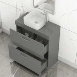 Royal Bathrooms 800mm Floor Standing Vanity Unit 2 Drawer Indigo Grey Gloss & Countertop Basin - Elena - thumbnail 3