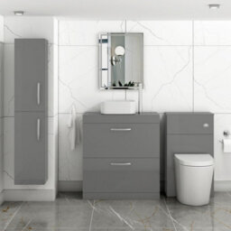 Royal Bathrooms 800mm Floor Standing Vanity Unit 2 Drawer Indigo Grey Gloss & Countertop Basin - Elena - thumbnail 2