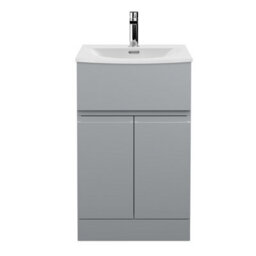 Hudson Reed Urban Satin Grey Floor Standing 2Door 1 Drawer Vanity Unit And Curved Ceramic Basin With Silent Close, 840 X 510 X 440 - thumbnail 1