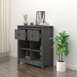 Berkfield Sideboard Grey 70X35X80 Cm Solid Wood Pine - thumbnail 6
