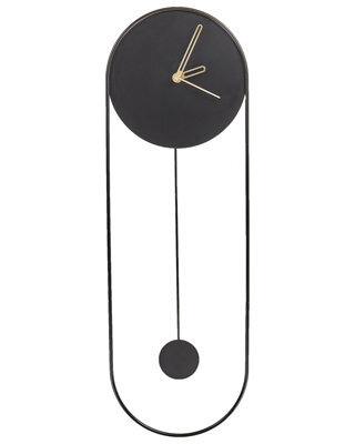 Wyld And Coco Lumina Oval Wall Clock Black Steel With Pendulum 20 X 62 Cm No Numbers - image 1