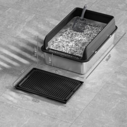 London Boutique Stainless Steel Cat Litter Box, 60X40X30Cm High Sided Litter Tray, Enclosed Metal Design, Scoop And Mat, Black - thumbnail 2
