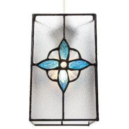 Happy Homewares Traditional Clear Glass Tiffany Style Pendant Light Shade With Teal Panels - thumbnail 2