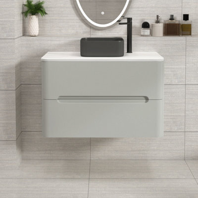 Royal Bathrooms Venice 800mm Dove Grey Wall Mounted Bathroom Countertop Vanity Unit 2 Drawer With Art Square Basin - image 1